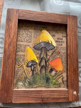 Hand-Painted Yellow & Orange Mushroom Wall Art